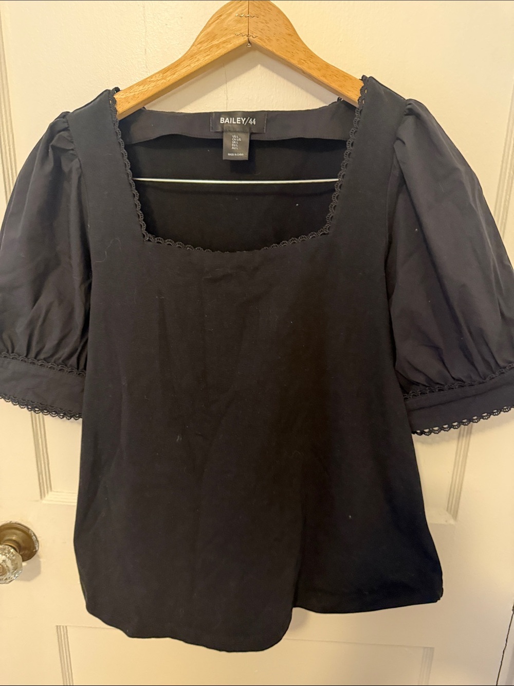 Bailey44 Black Square Neck Puff Sleeve Top